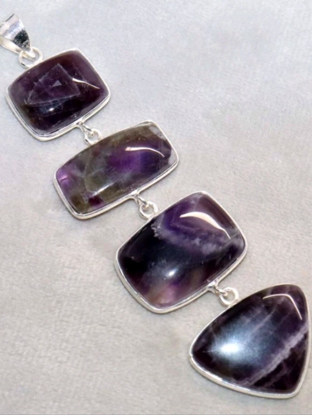 Chevron Amethyst Gemstone Jewelry 925 Sterling Silver Handmade Pendant Necklace